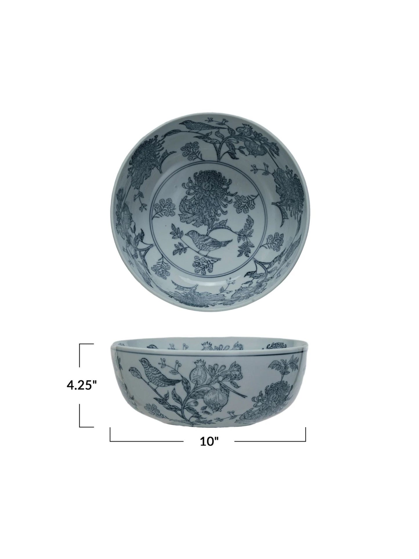 Stamped Stoneware Bowl w/ Birds & Botanicals - Pick Up Only