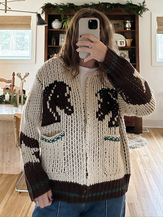 Western Horse Sweater Zip Up