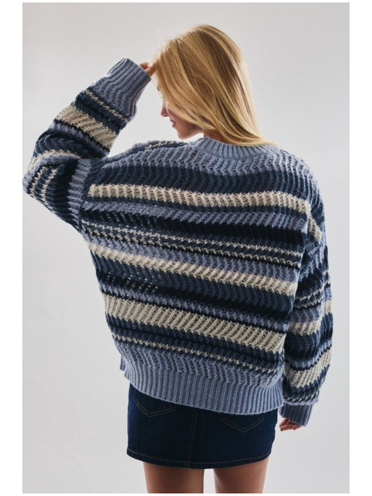 Long Sleeve Crew Neck Stripe Sweater