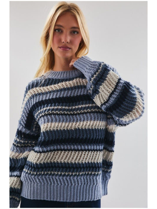 Long Sleeve Crew Neck Stripe Sweater