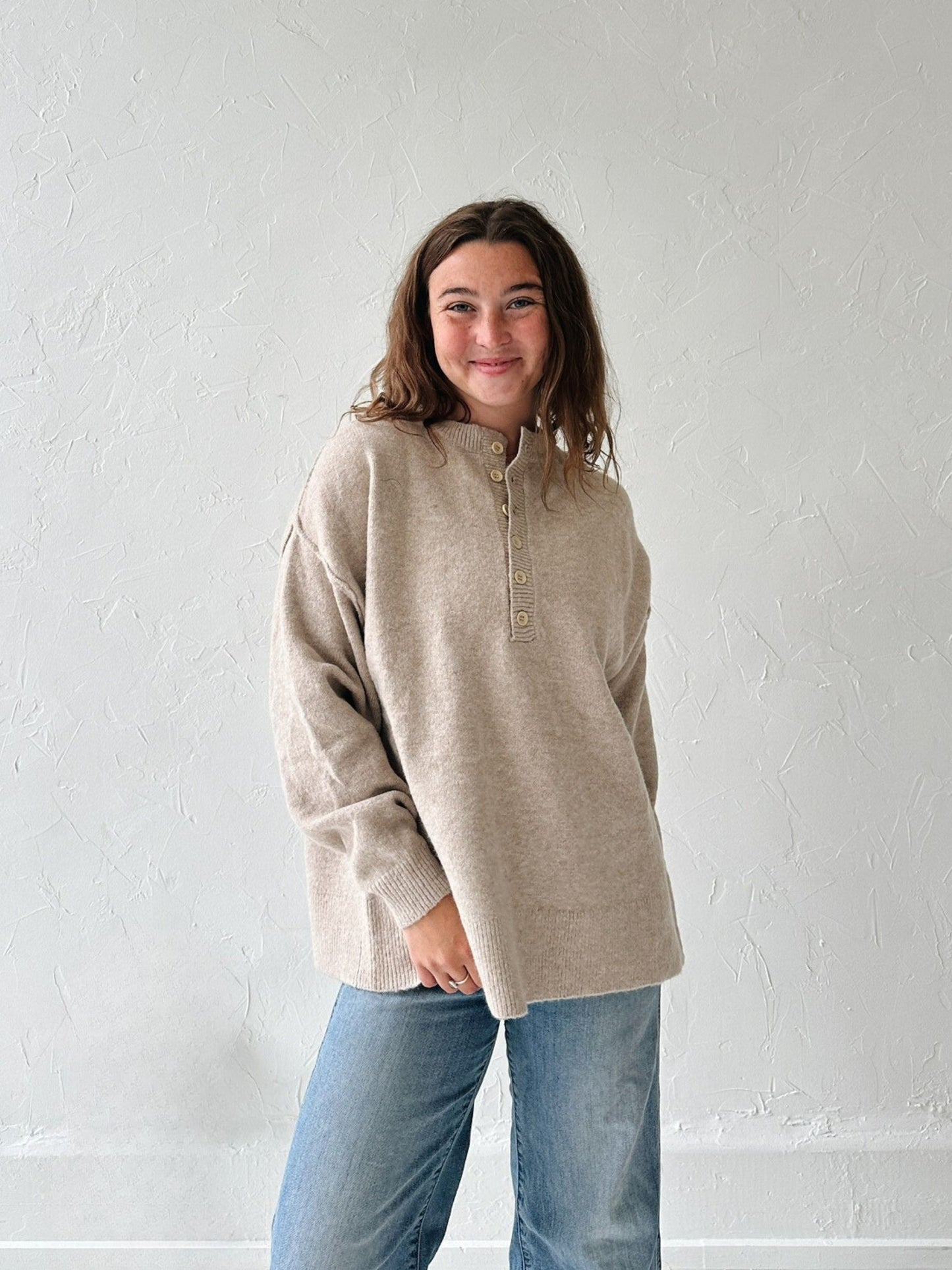 Oat Half Placket Sweater