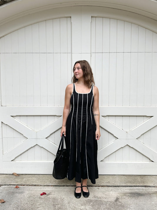 Linen Piping Trim Maxi Dress