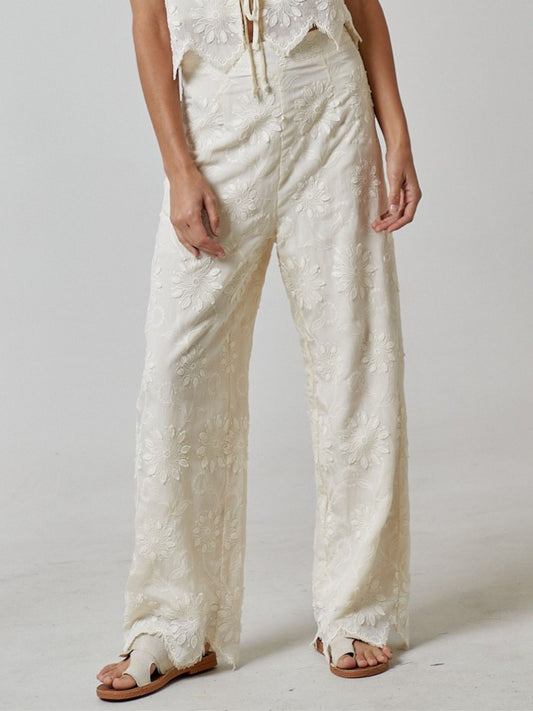 Floral Embroidery Wide Leg Pant