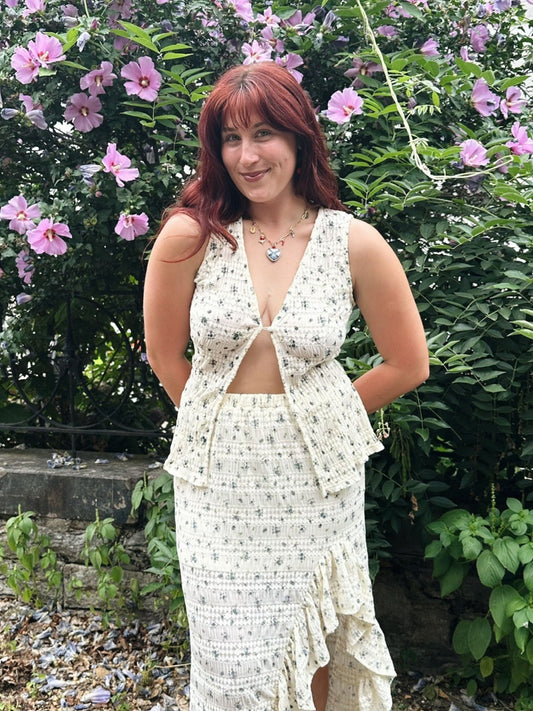 Blue Ditsy Floral Print Top