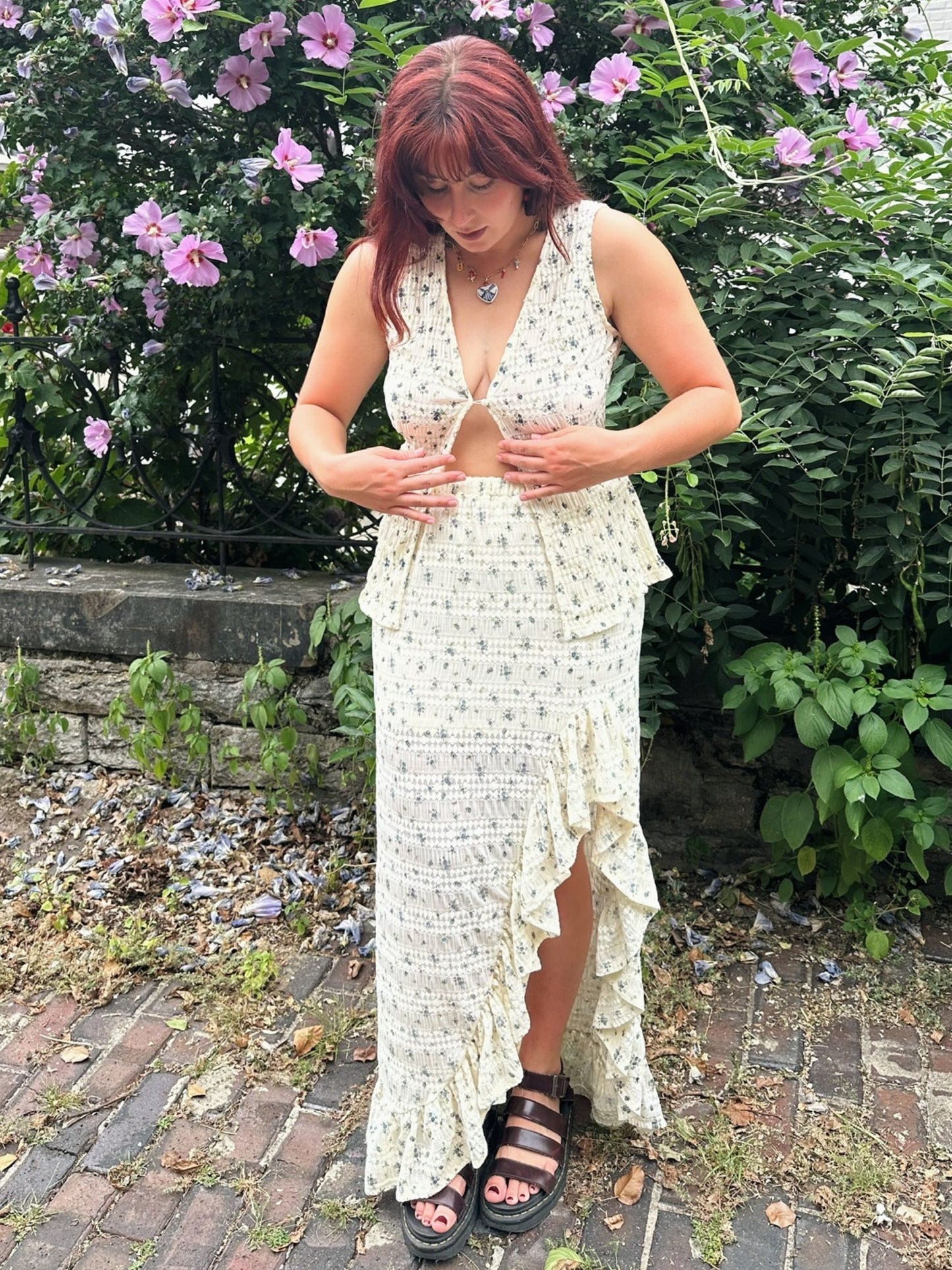 Blue Ditsy Floral Maxi Skirt