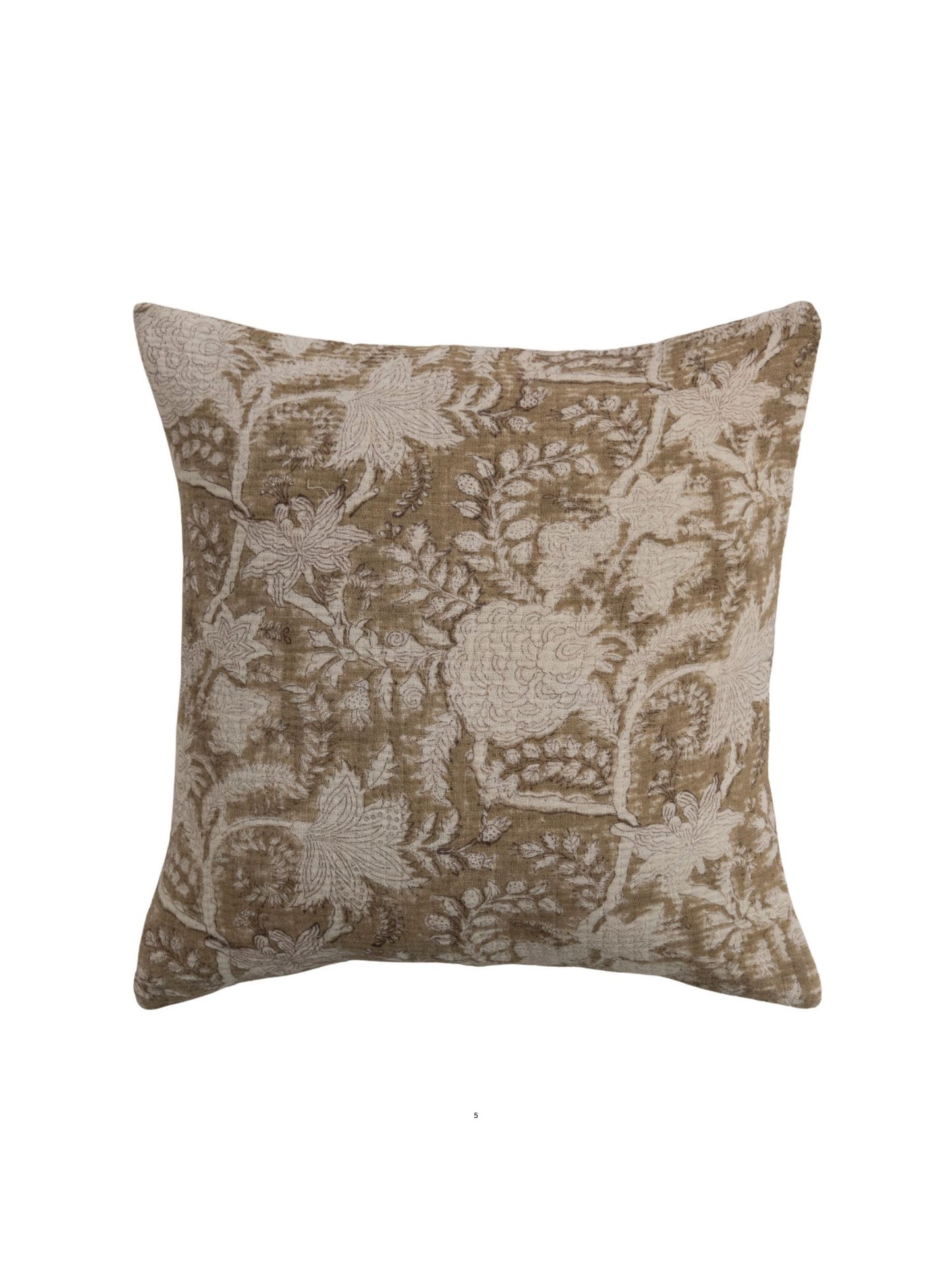 Cotton Double Cloth Block Printed Pillow w/ Floral Pattern