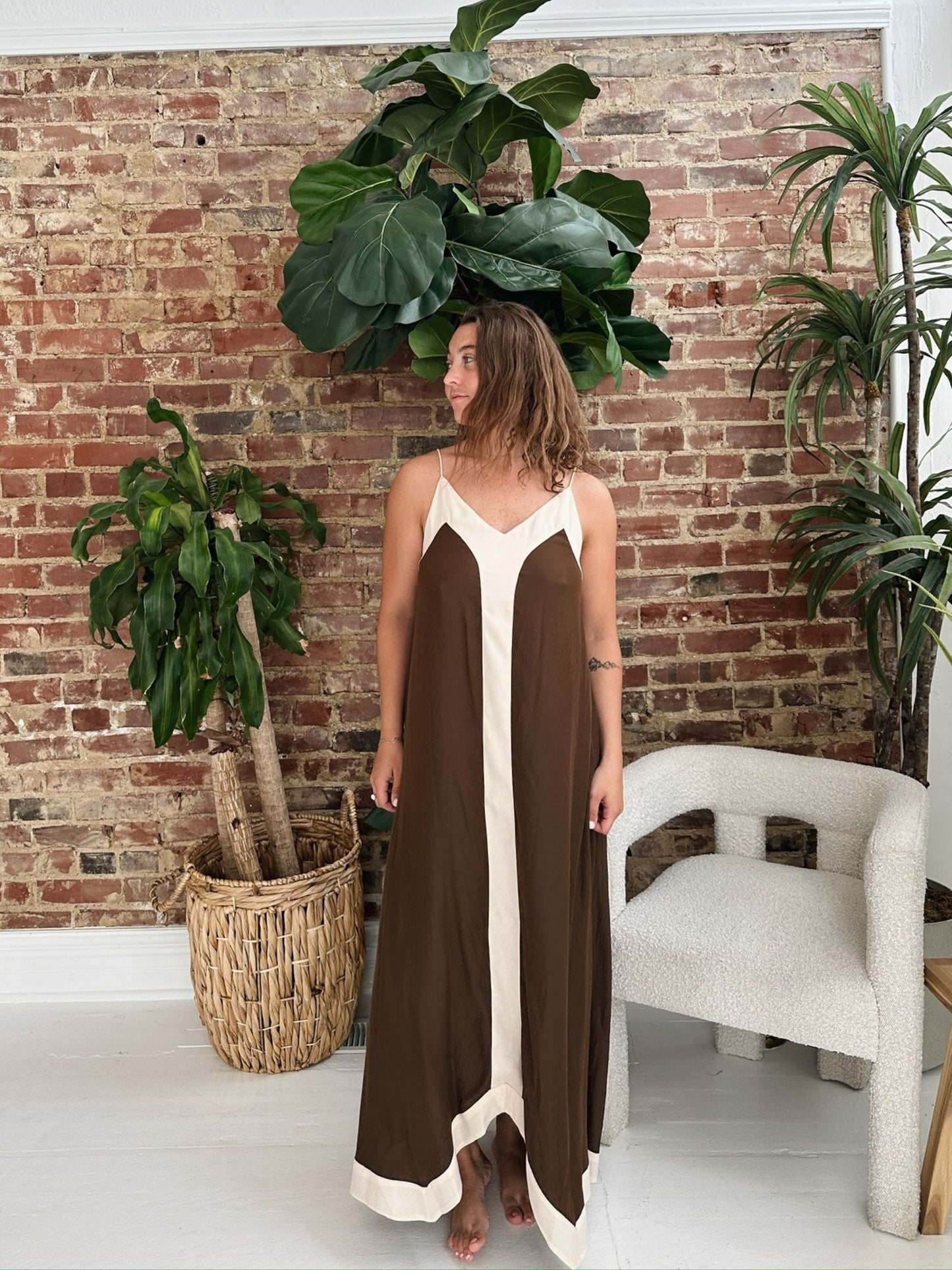Contrast Draped Maxi Dress