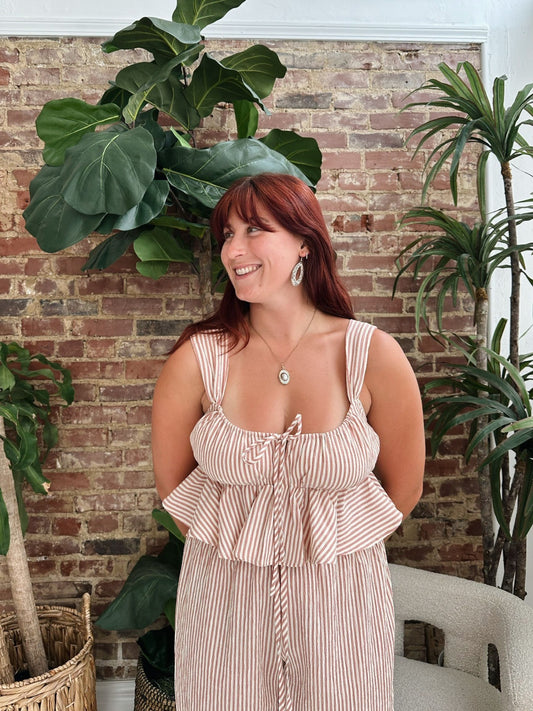 Rose Stripe Ruffle Tank