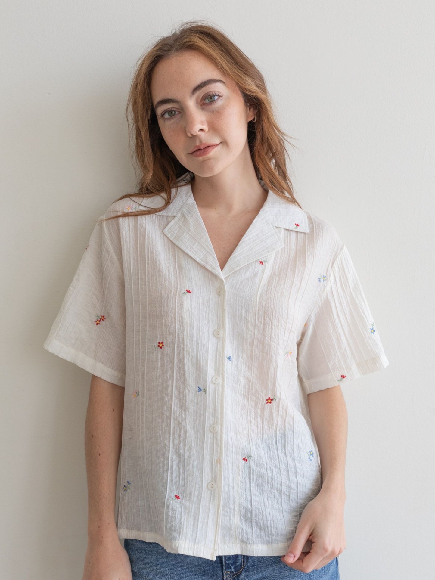 Lotti Embroidered Floral Button Down