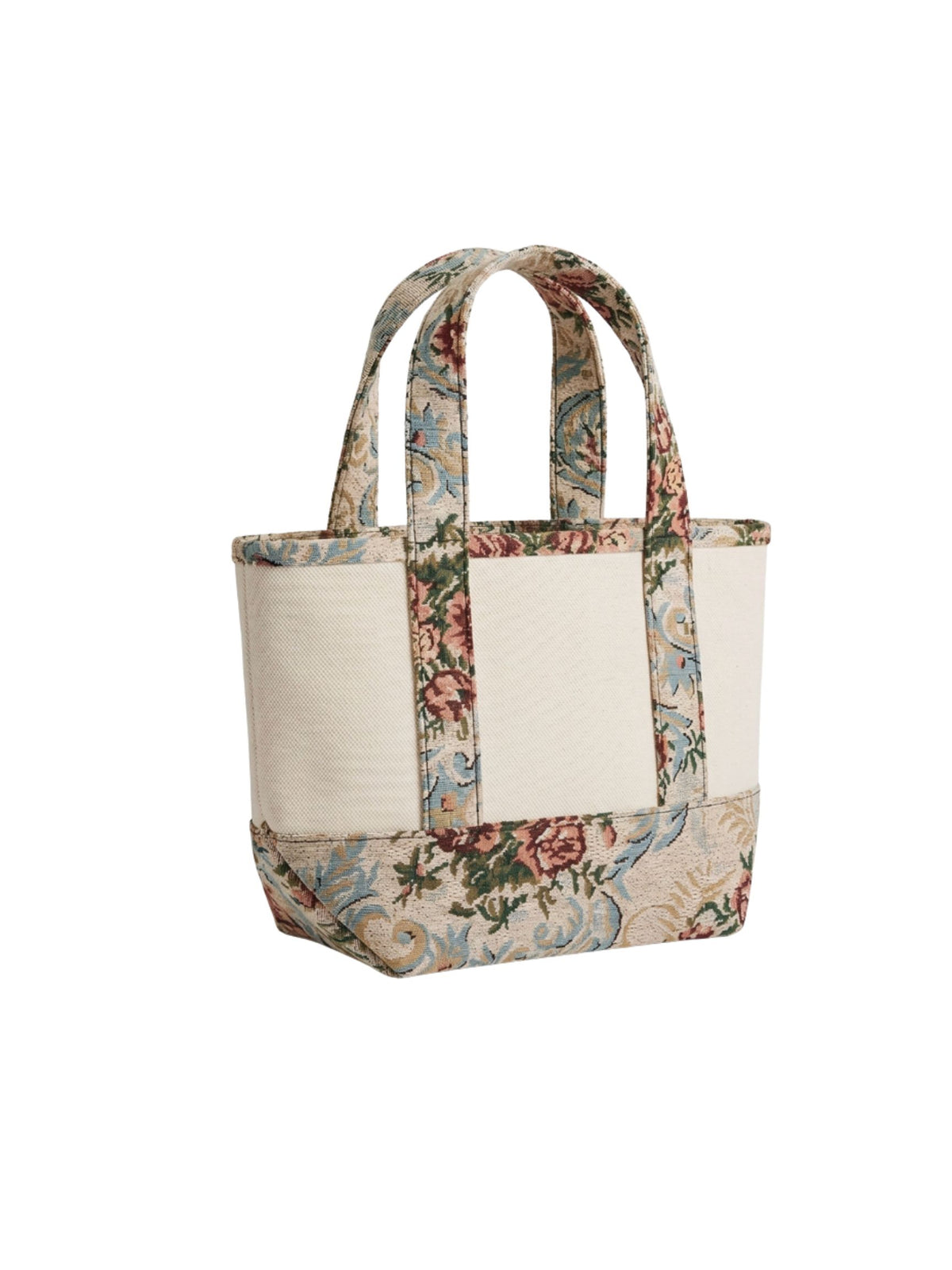 Floral Brocade Detail Canvas Tote Bag - Beige