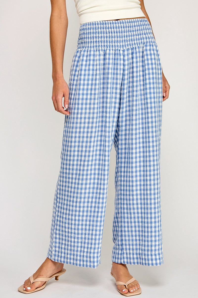 Gingham Linen Wide Leg Pants