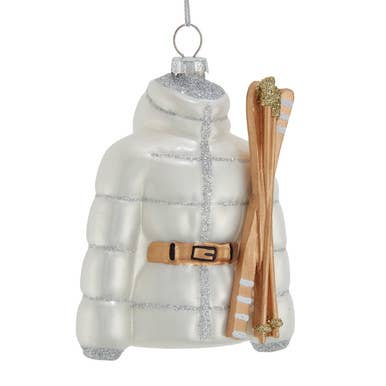Glass White Ski Jacket Ornament