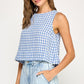 Gingham Linen Scoop Neck Tank