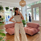 Beige Linen Stripe Pants