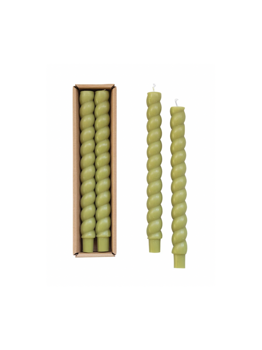 Green Unscented Twisted Taper Candles