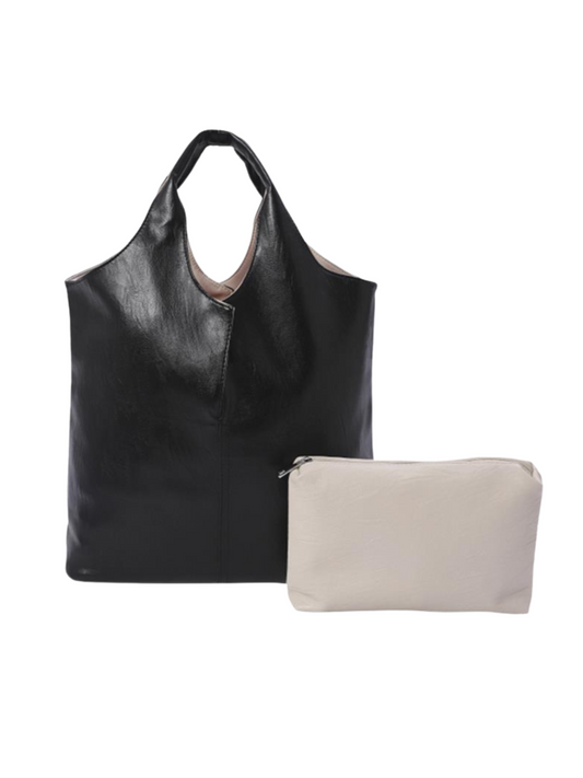 Black Faux Leather Tote