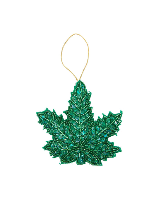 Pot Leaf Beaded Ornament