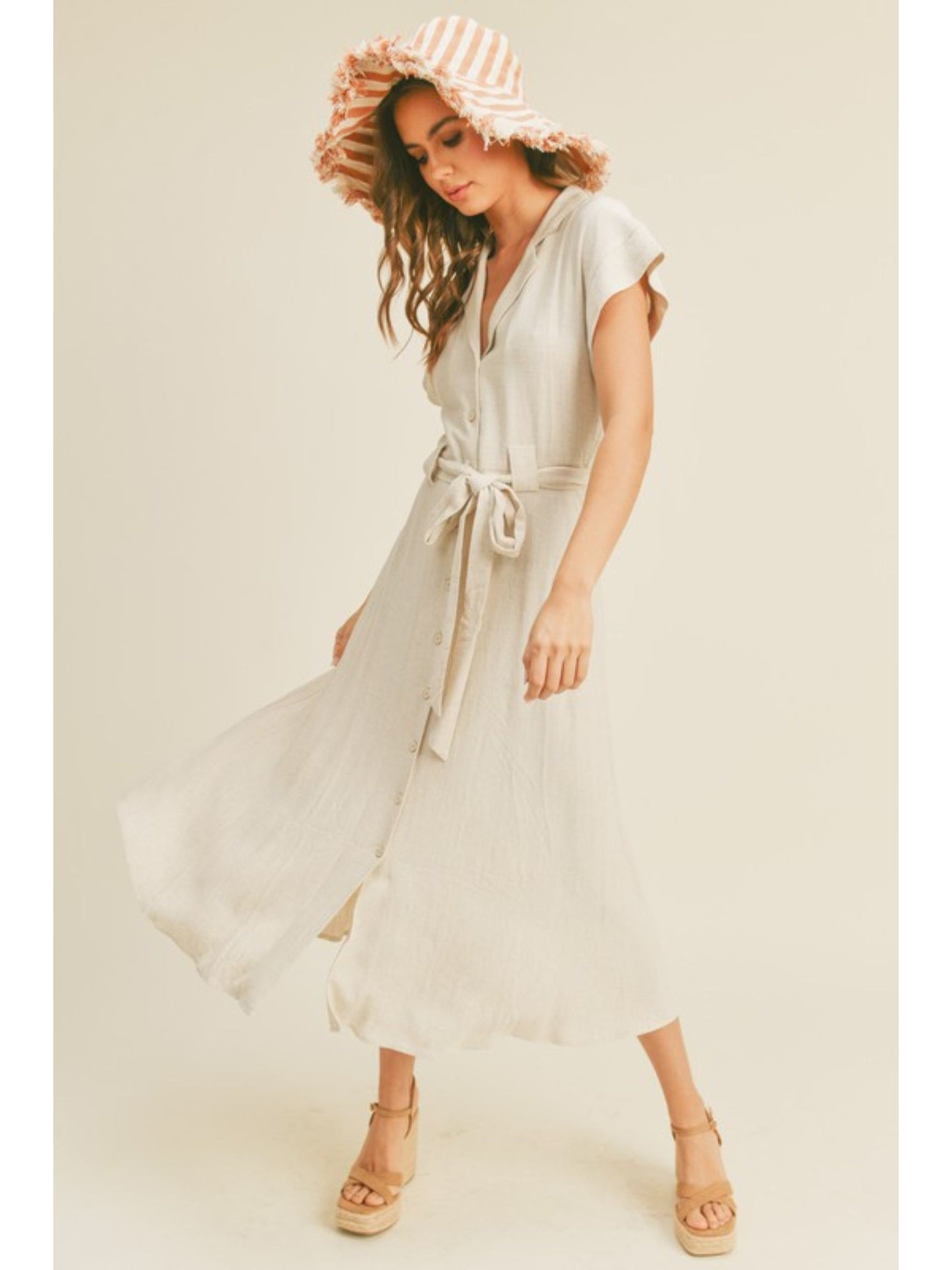 linen native dress NIA EMBROIDERED EDGE LINEN MAXI DRESS IN STONE Native Youth